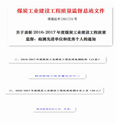 喜報：韓城分公司檢測中心榮獲2017年度先進檢測機構